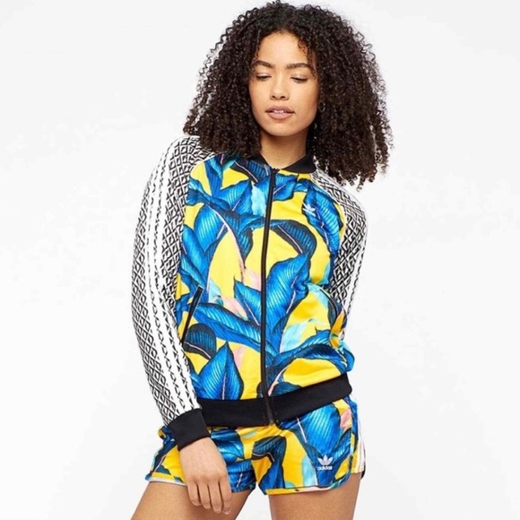 (Set) Limited Edition Blue Tropical Adidas Track  Jacket with Matching Tank-top - Picture 2 of 13